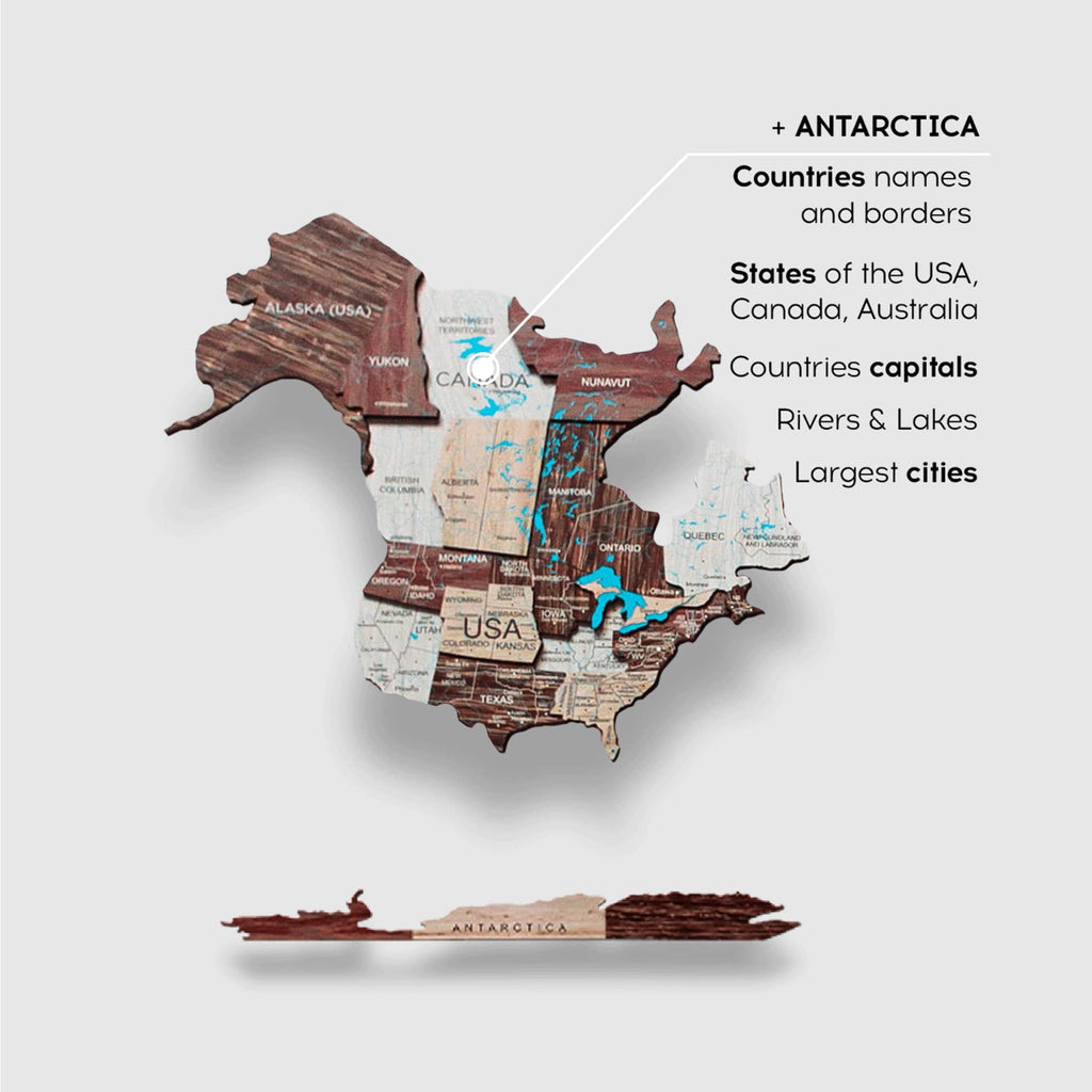 3D Wooden World Map Cappuccino Minimalist Wall Decor