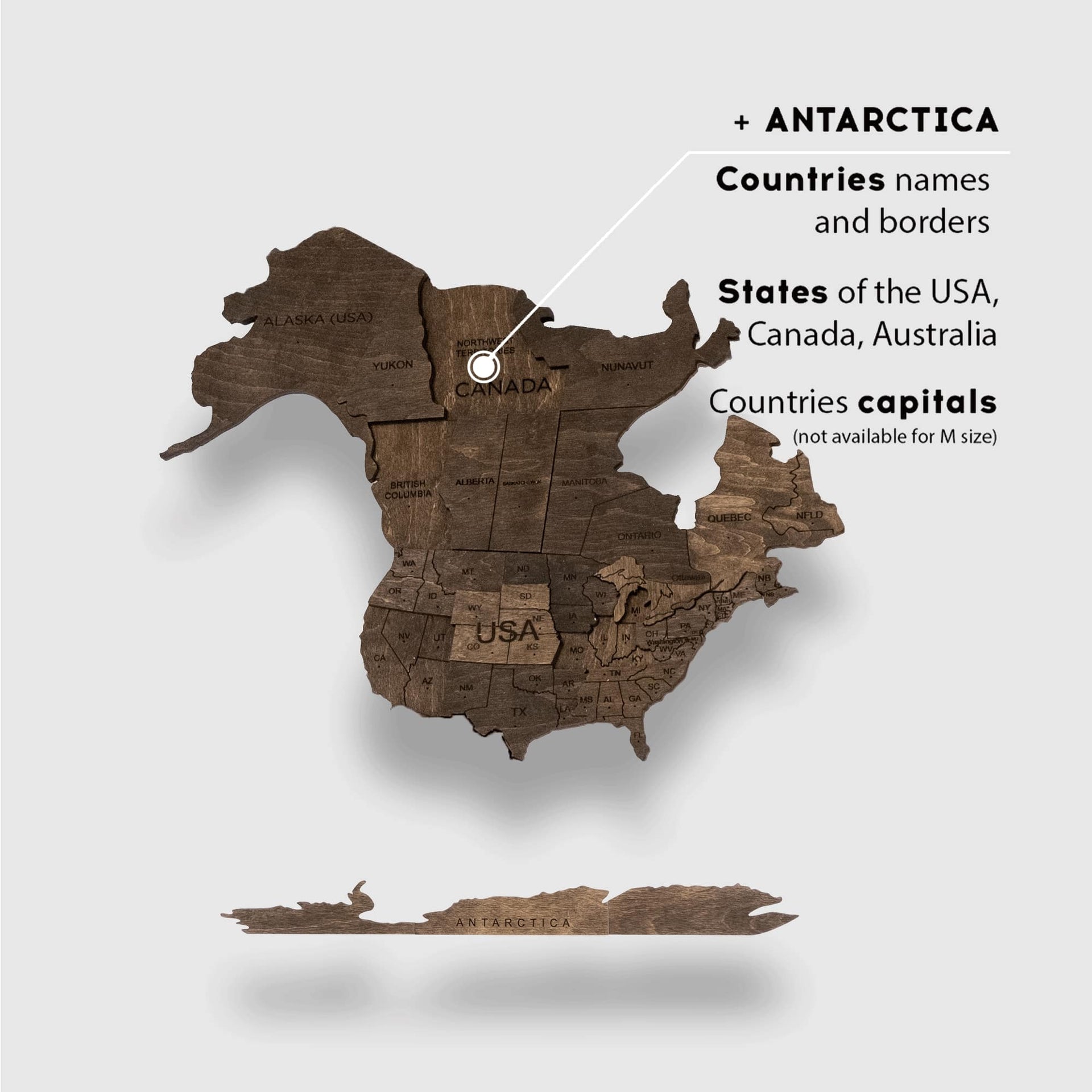 3D Wooden World Map Dark Walnut Modern Minimalist Wall Art