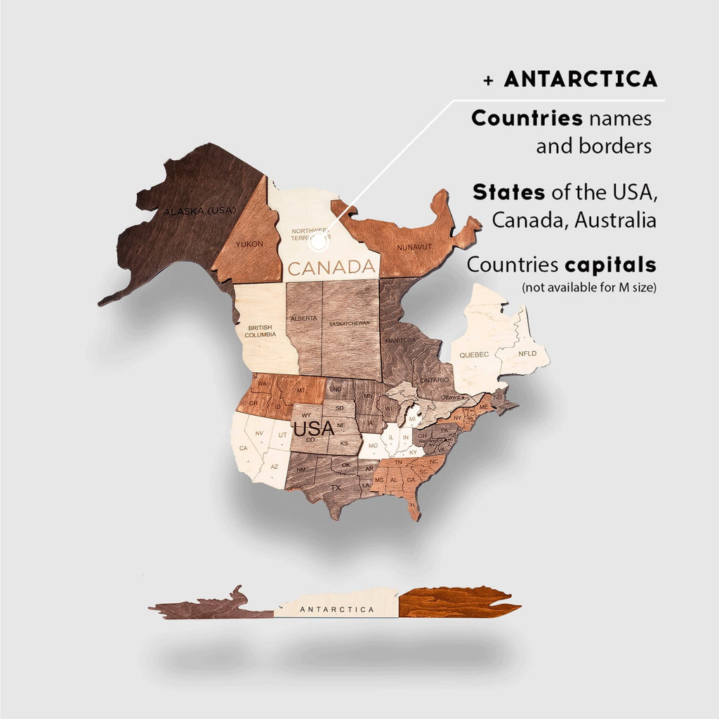 3D Wooden World Map Multicolor Wall Art Decor for Home