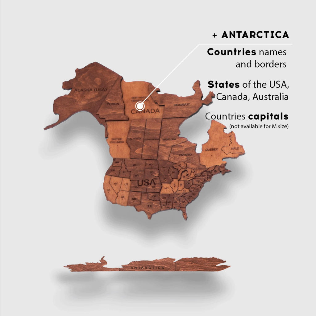 3D Wooden World Map in Oak for Modern Nature-Inspired Decor