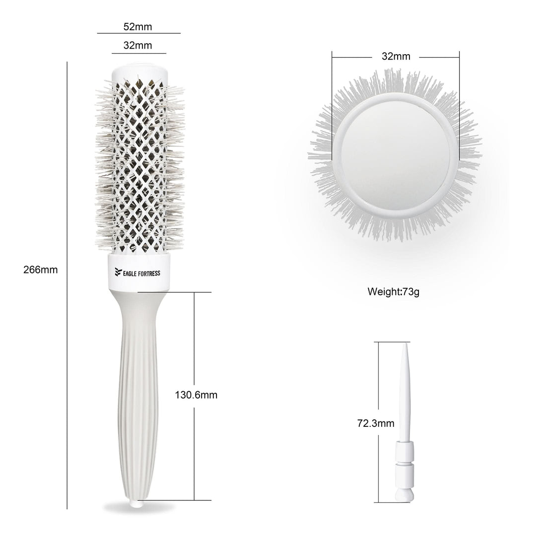 Eagle Fortress Professional Round Hair Brush for Blow Drying with Ceramic + Ionic, Grey 1.26in