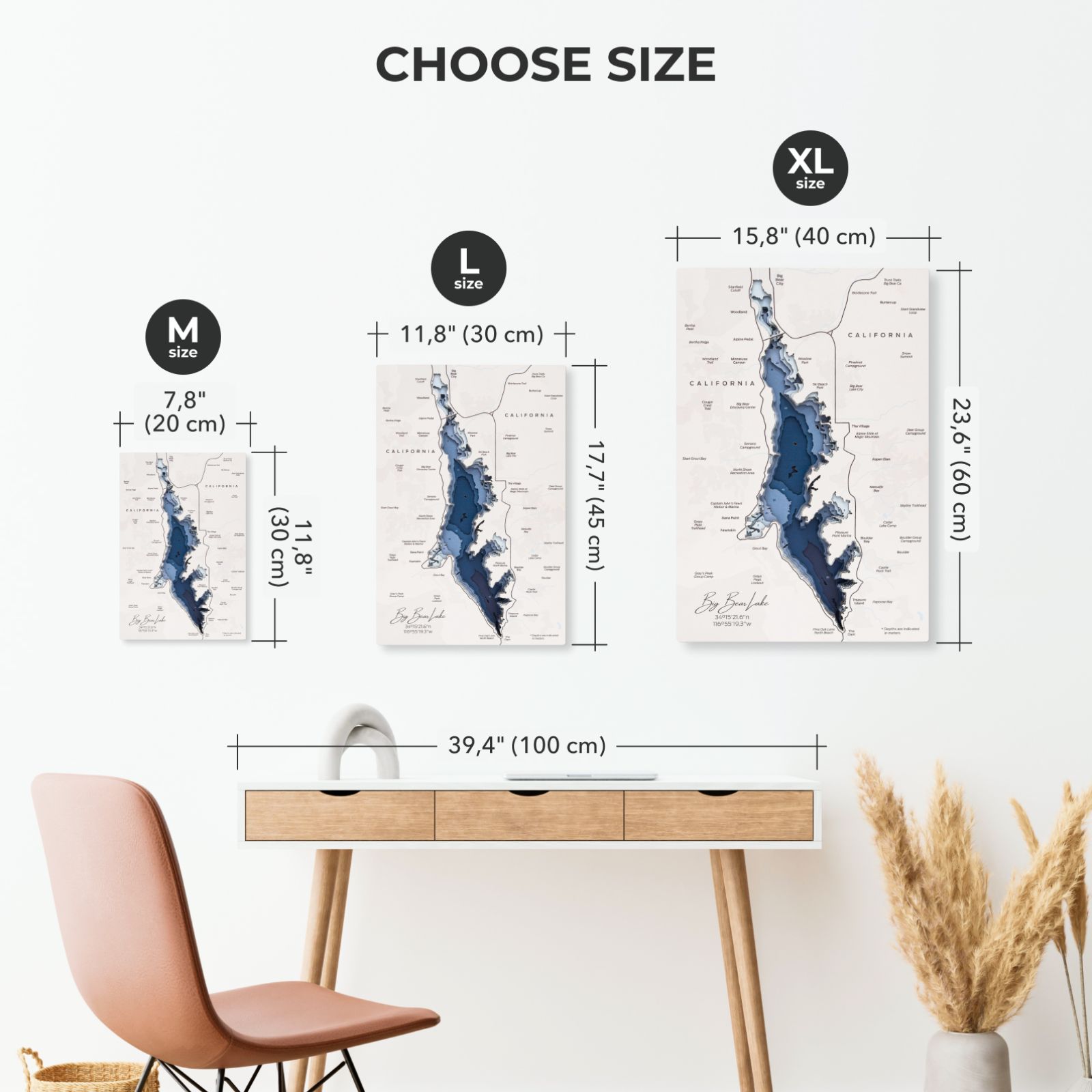 Big Bear Lake Map Wall Art Modern Nautical Decor