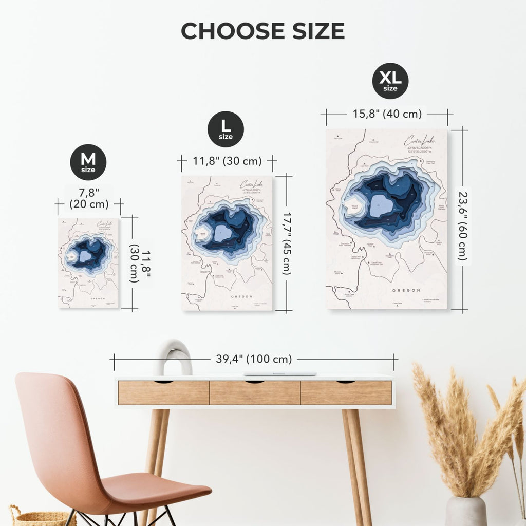 Crater Lake Wooden Wall Map Nature-Inspired Art