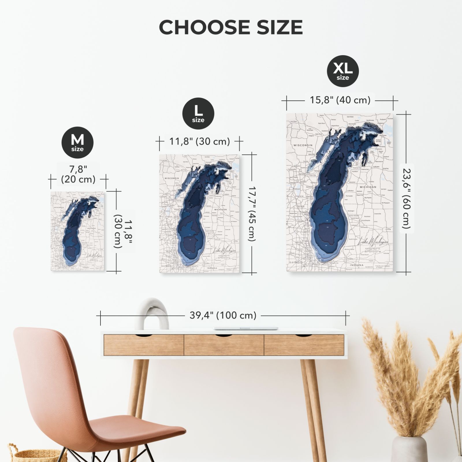 Lake Michigan Wooden Map Rustic Wall Art Geography Decor