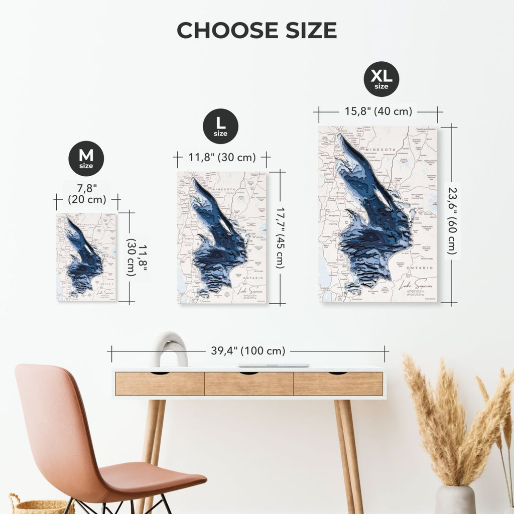Lake Superior Wooden Wall Art – Coastal Nautical Bathymetric Map