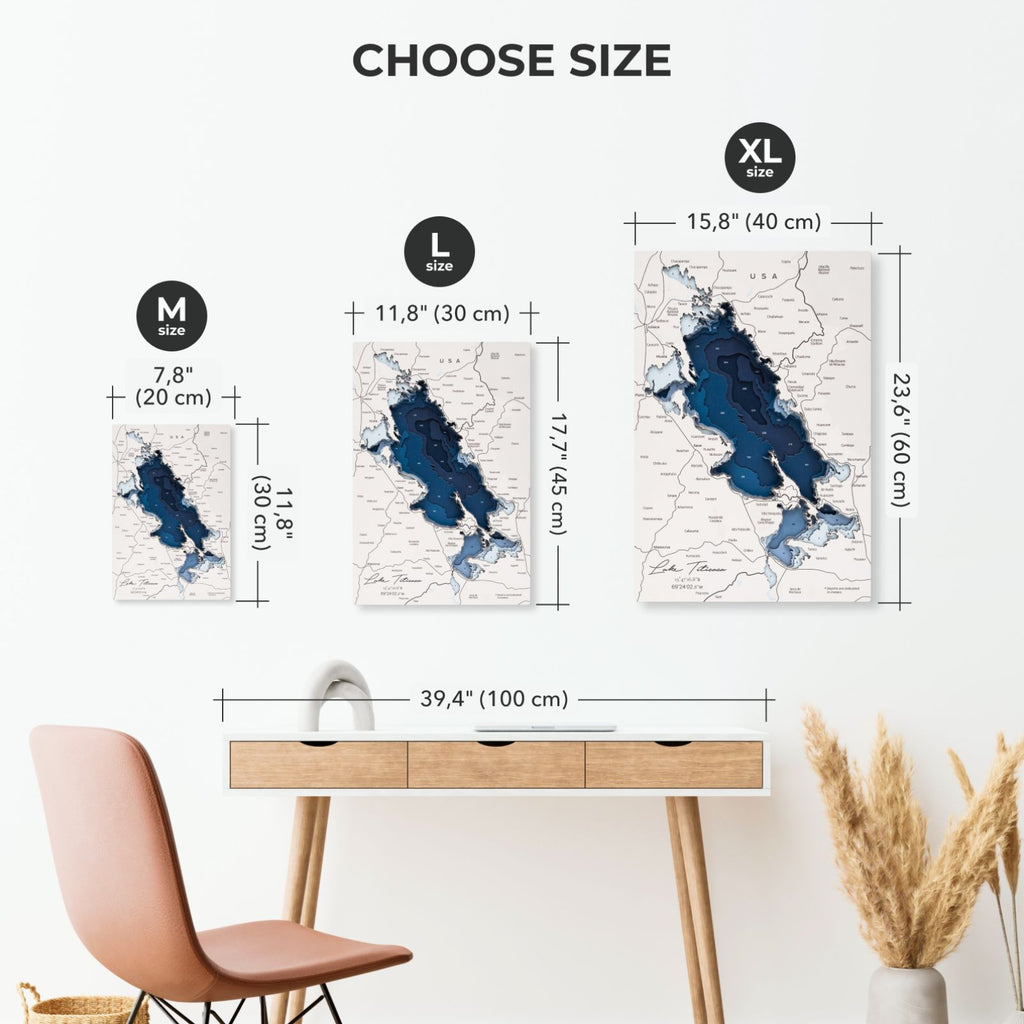 Lake Titicaca Wood Wall Art Modern Nautical Map Decor