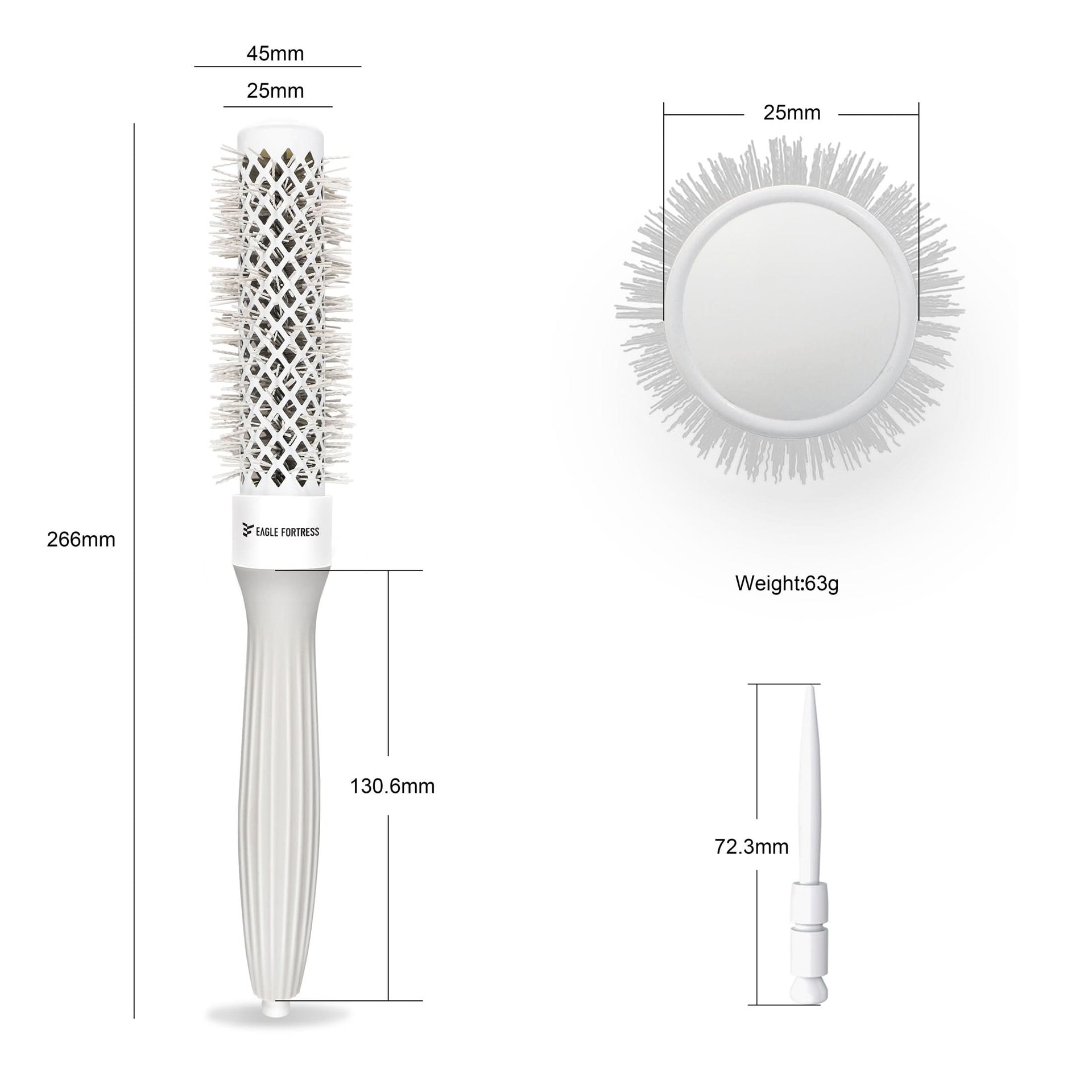 0.98in Ceramic Ionic Round Hair Brush for Blow Drying, Grey