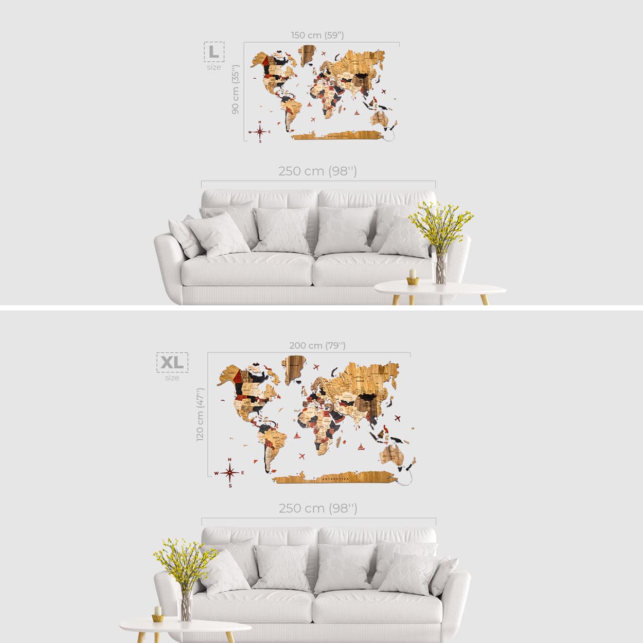 3D Solid Wooden World Map Wall Decor with Acrylic Base
