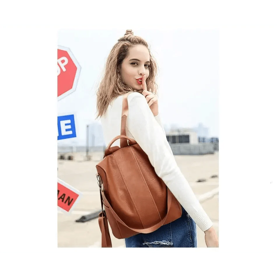 Vintage Leather Anti-Theft Backpack for Women & School Travel