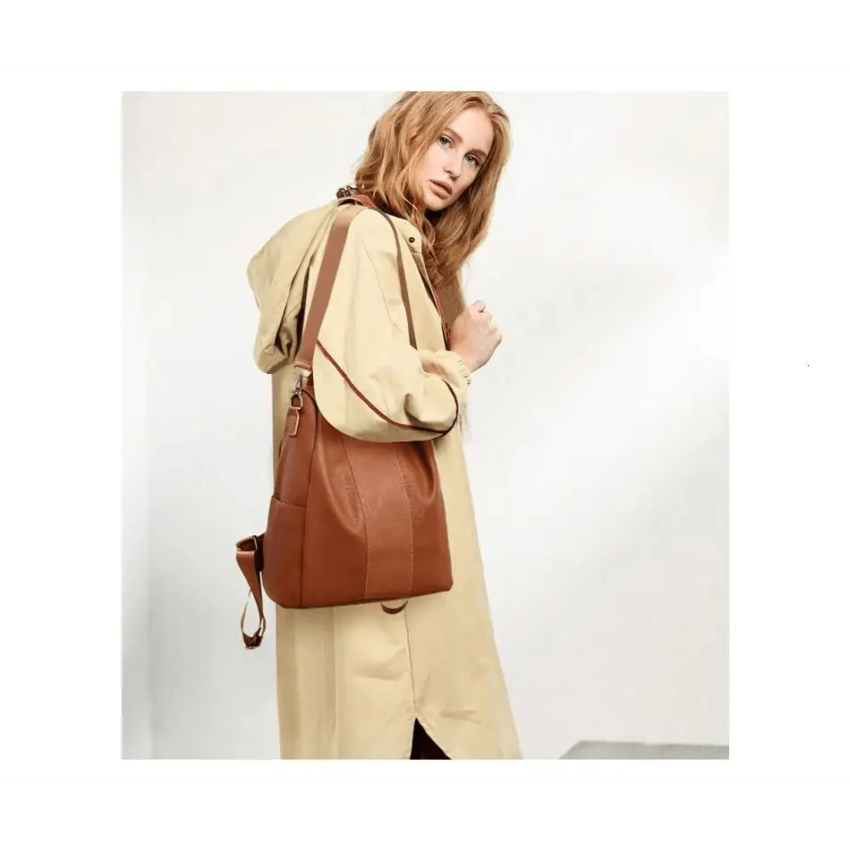 Vintage Leather Anti-Theft Backpack for Women & School Travel