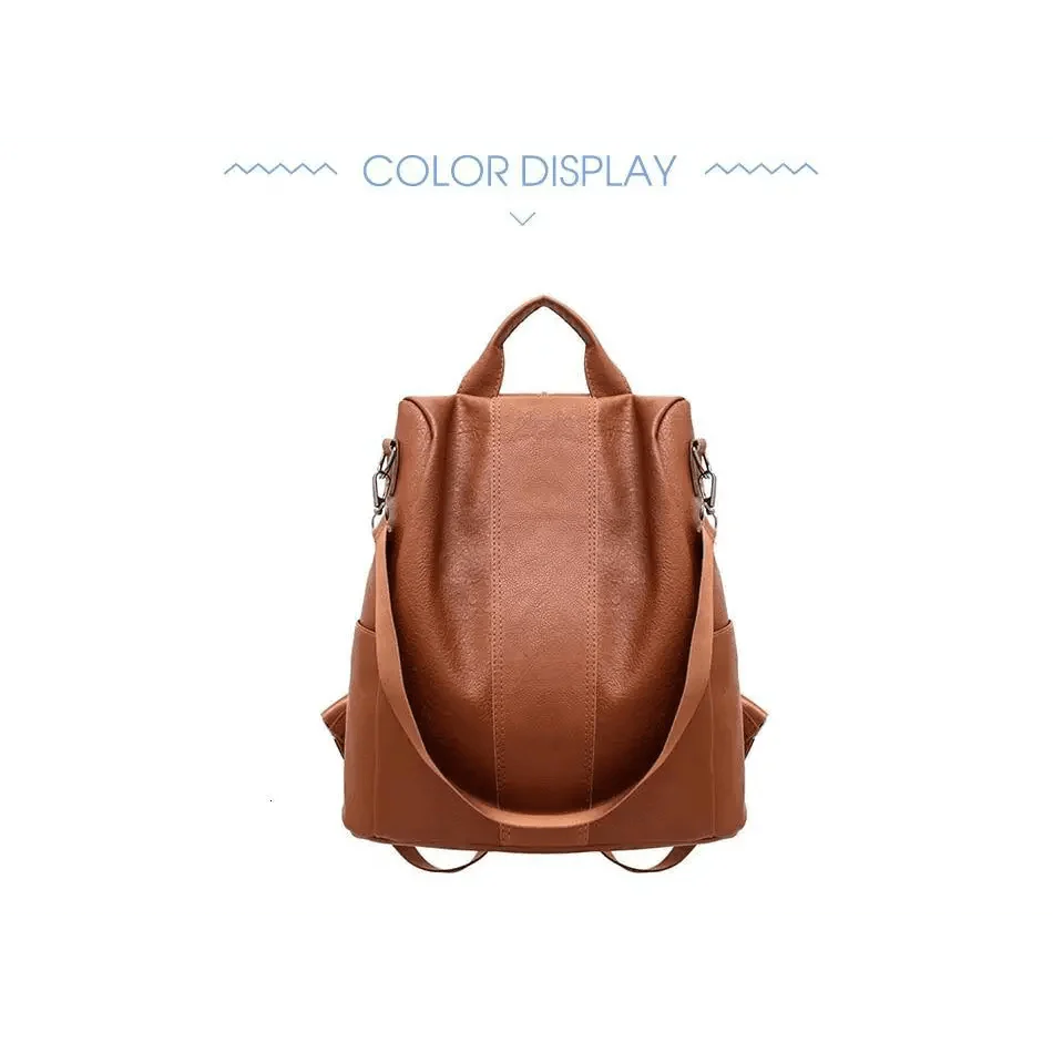 Vintage Leather Anti-Theft Backpack for Women & School Travel