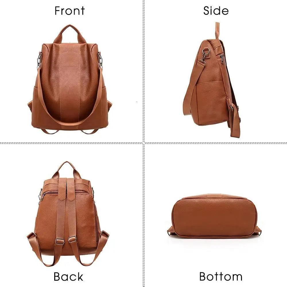 Vintage Leather Anti-Theft Backpack for Women & School Travel