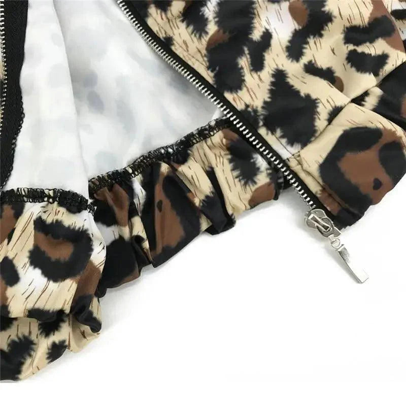 Women's Long Sleeve Leopard Print Zip Cardigan Jacket