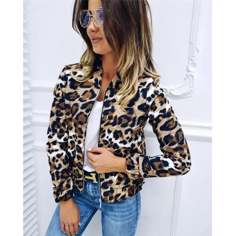 Women's Long Sleeve Leopard Print Zip Cardigan Jacket