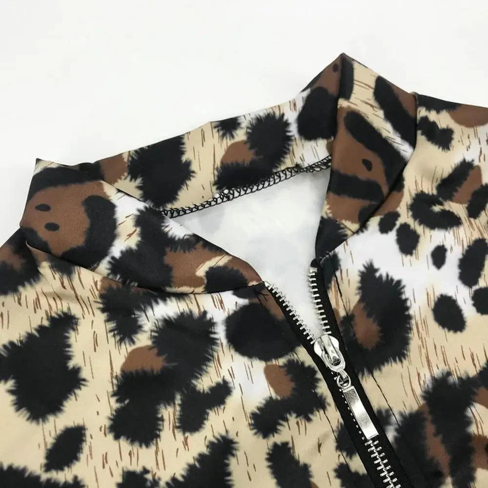 Women's Long Sleeve Leopard Print Zip Cardigan Jacket