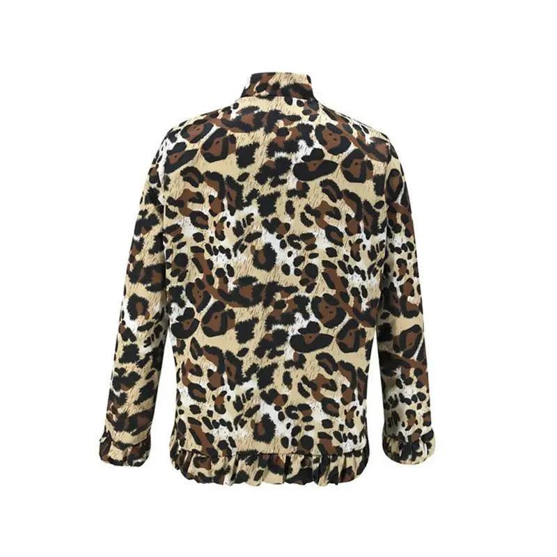 Women's Long Sleeve Leopard Print Zip Cardigan Jacket
