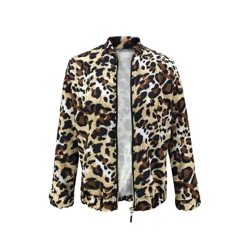 Women's Long Sleeve Leopard Print Zip Cardigan Jacket