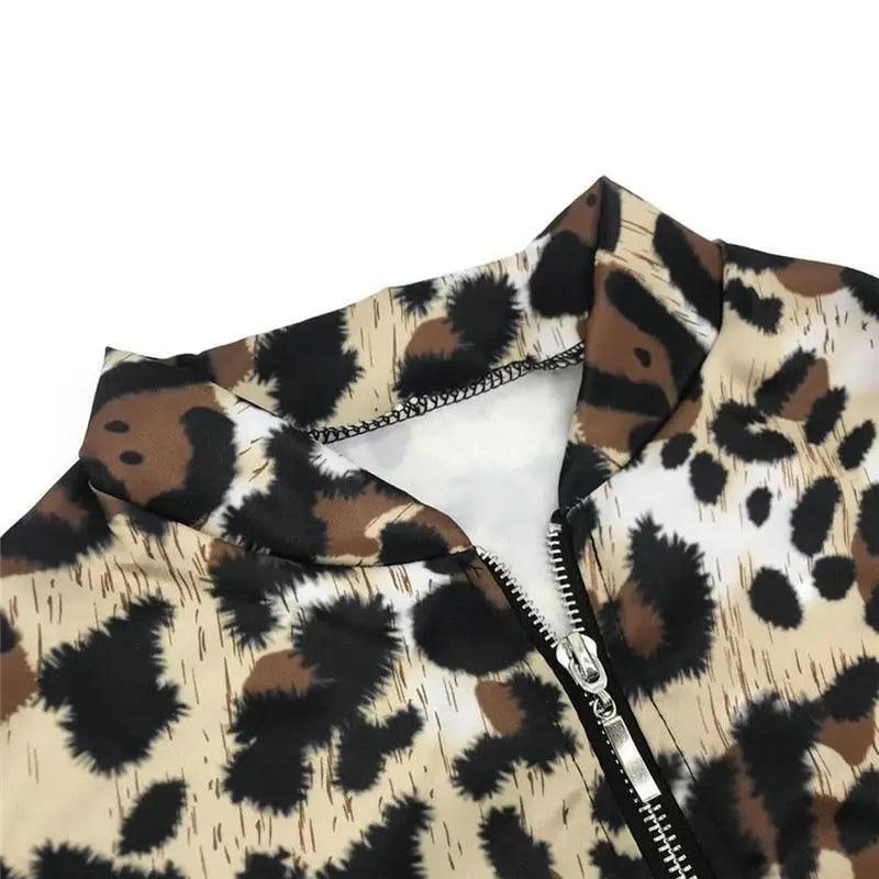 Women's Long Sleeve Leopard Print Zip Cardigan Jacket