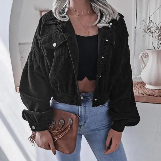 Women's Corduroy Lantern Sleeve Jacket - Casual Loose Fit