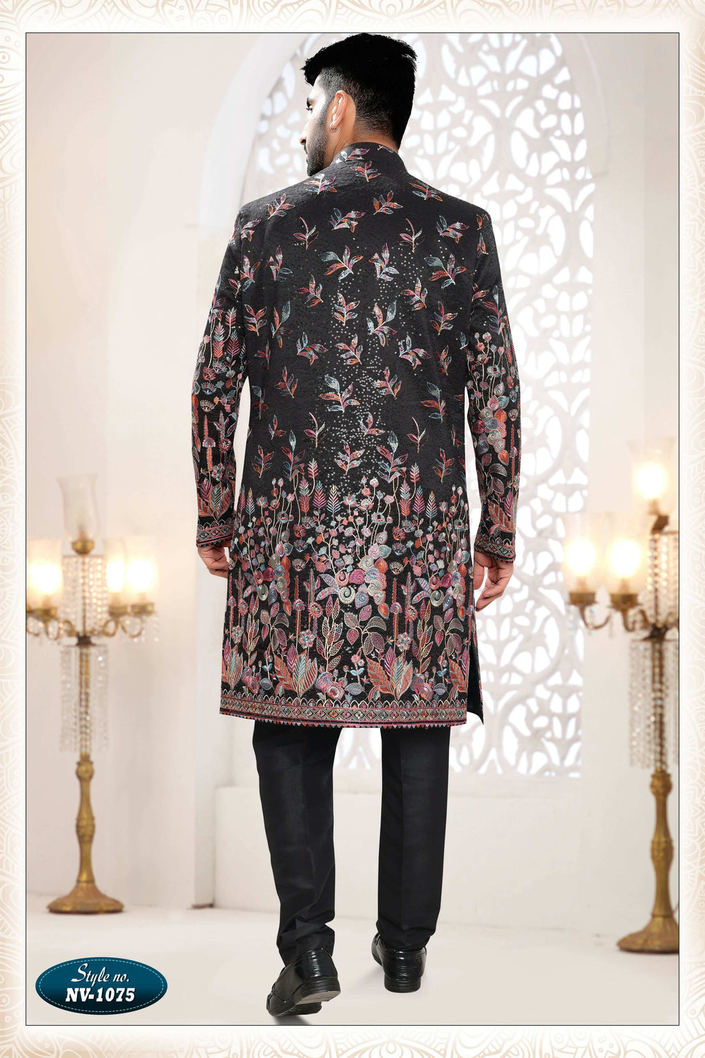 Black Silk Straight Kurta Set with Thread and Sequence Embroidery