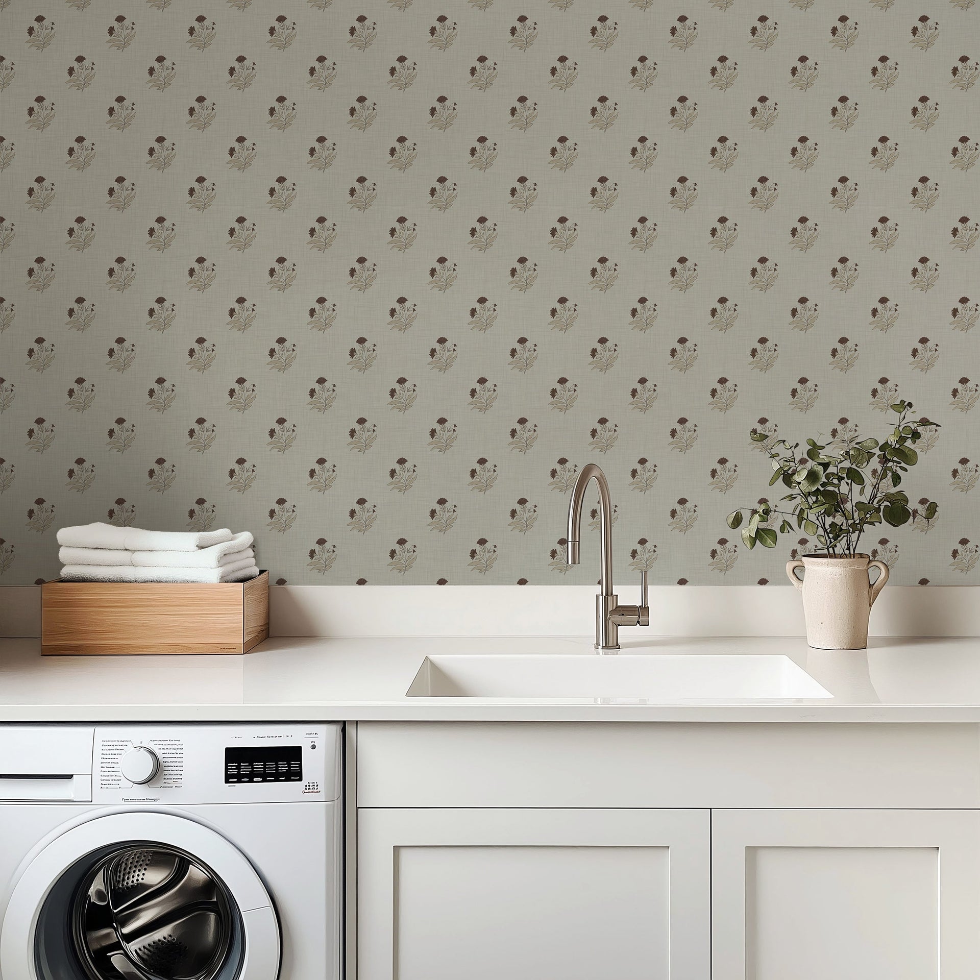 Mulberry Court Floral Removable Wallpaper in Beige and Brown