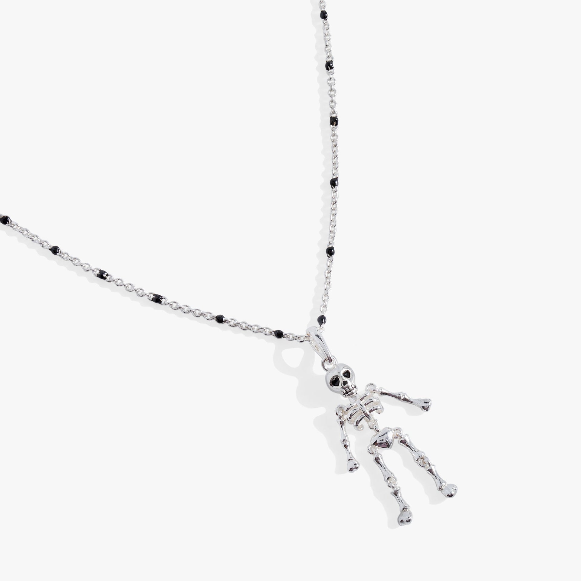 Skeleton Necklace with Black Beads, Modern Halloween Jewelry