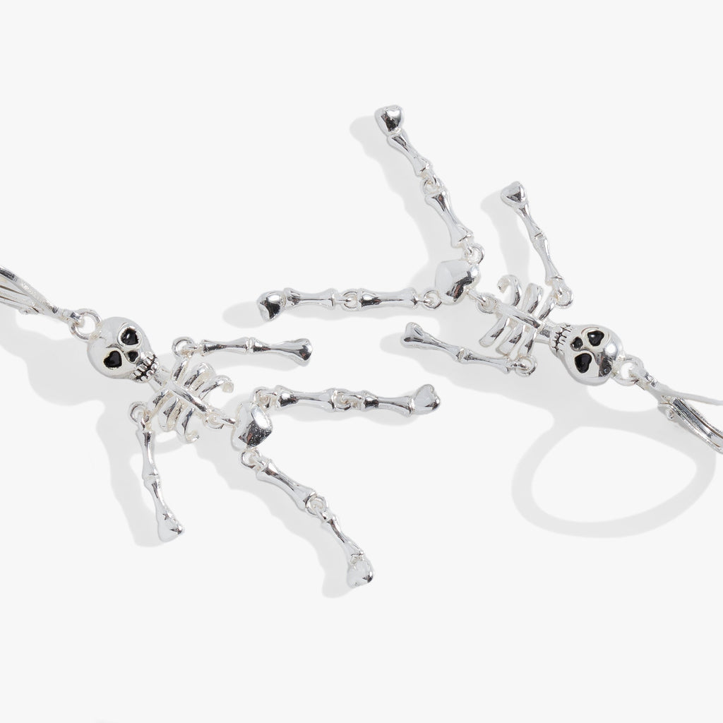 Modern Skeleton Drop Earrings in Polished Silver - 2 Inch Dangle