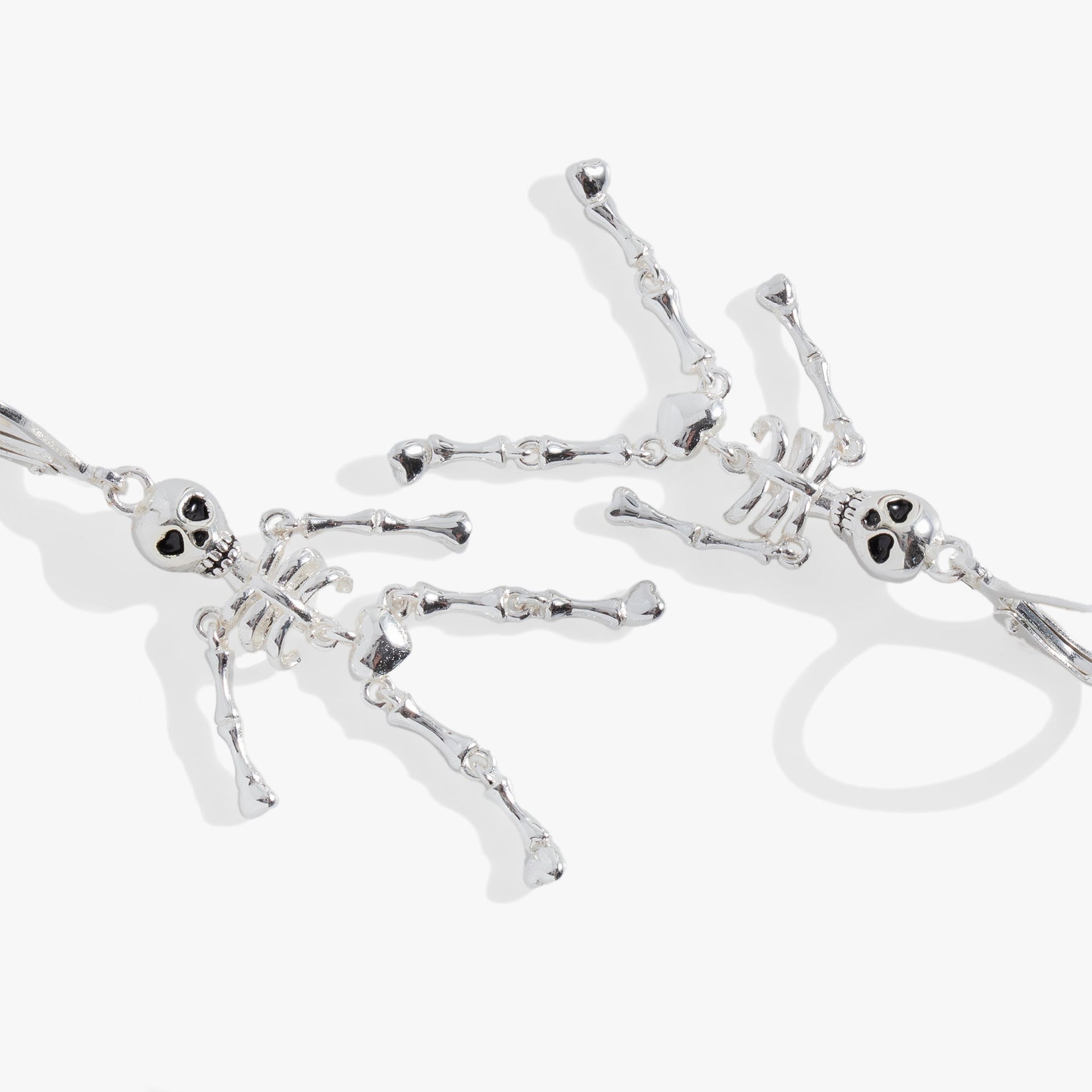 Modern Skeleton Drop Earrings in Polished Silver - 2 Inch Dangle