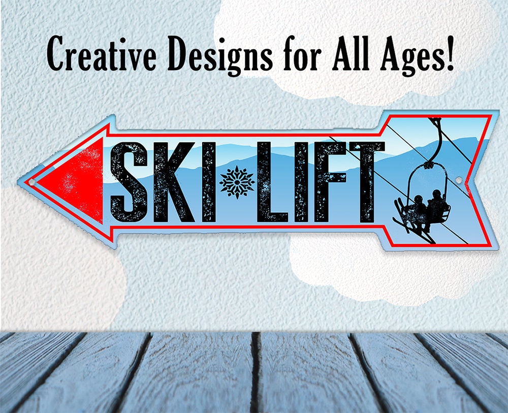 Ski Lift - Directional Arrow - Metal Sign