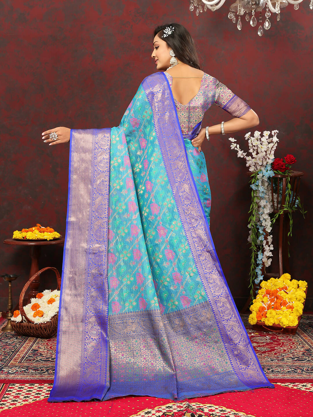 Lorenvalley Fashion Skyblue Cotton Woven Design Zari Meenakari Weaving Saree
