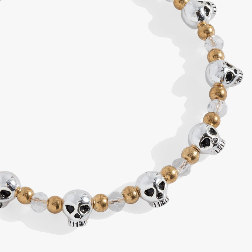 Skull Beaded Bangle Bracelet with Gold Spacers