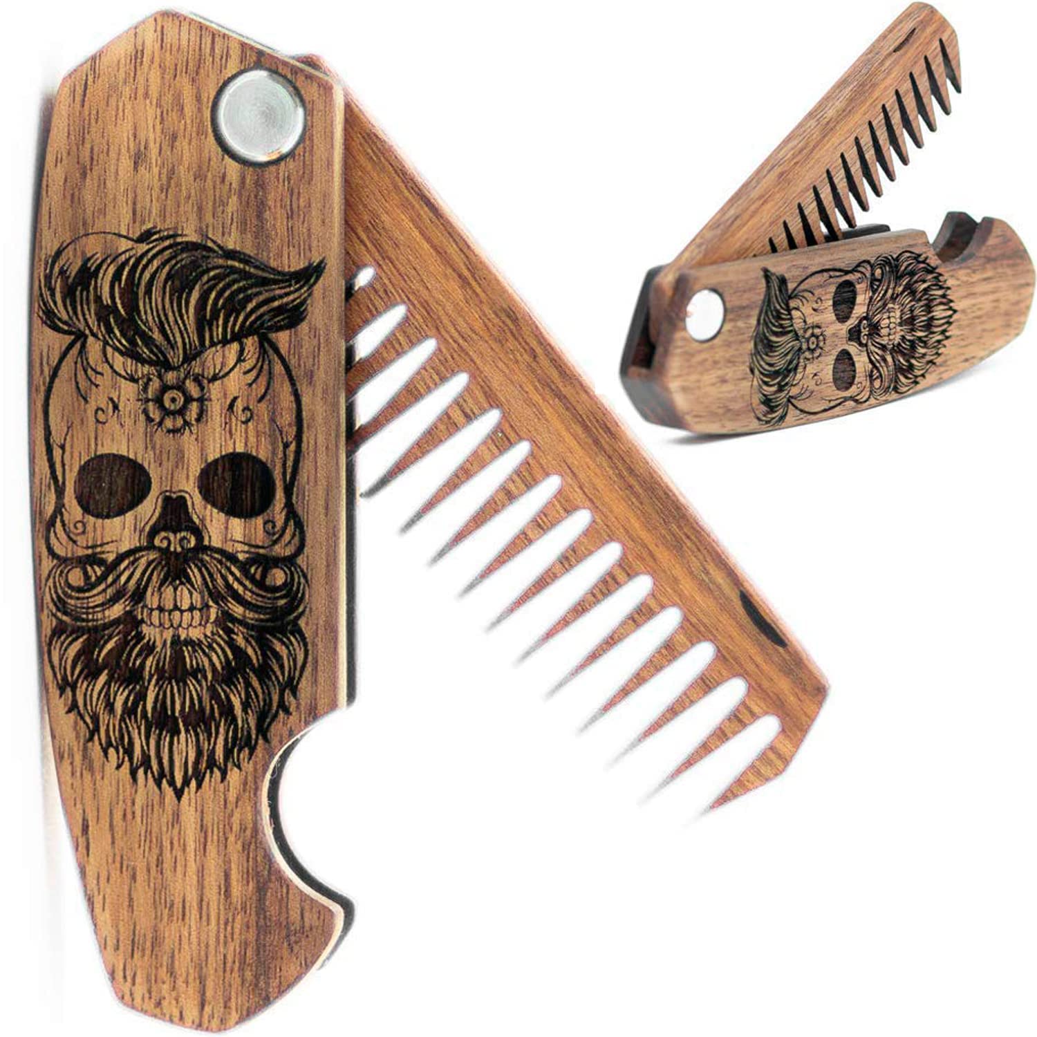 Wooden Beard Comb – Skull Design Natural Walnut Grooming Accessory