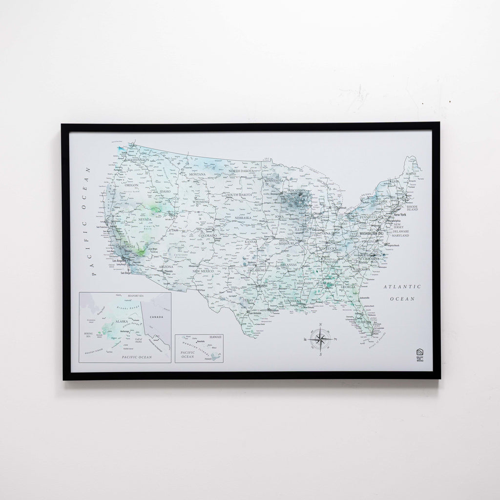 Sky Blue Wooden USA Map Canvas Travel Tracker Wall Art