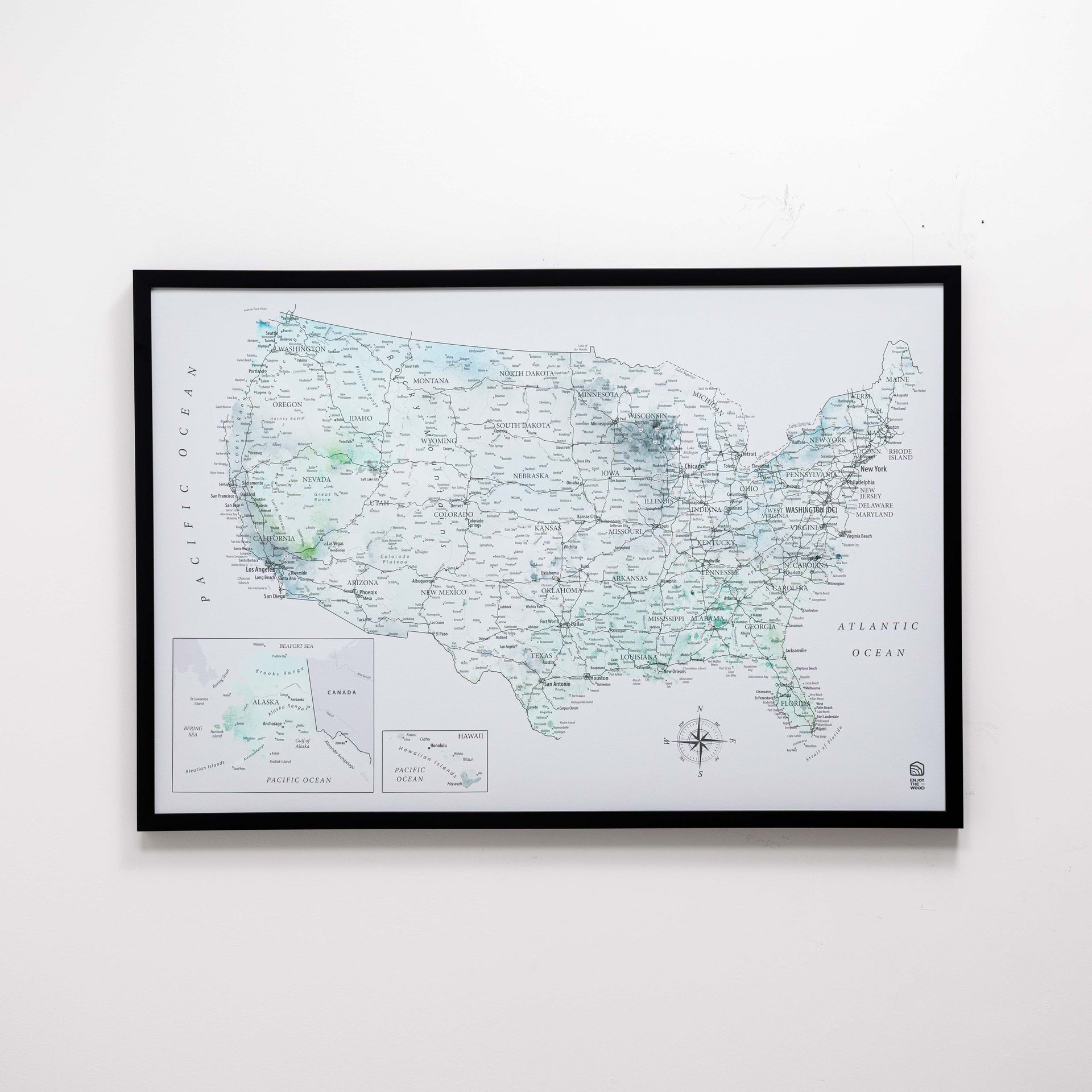 Sky Blue Wooden USA Map Canvas Travel Tracker Wall Art
