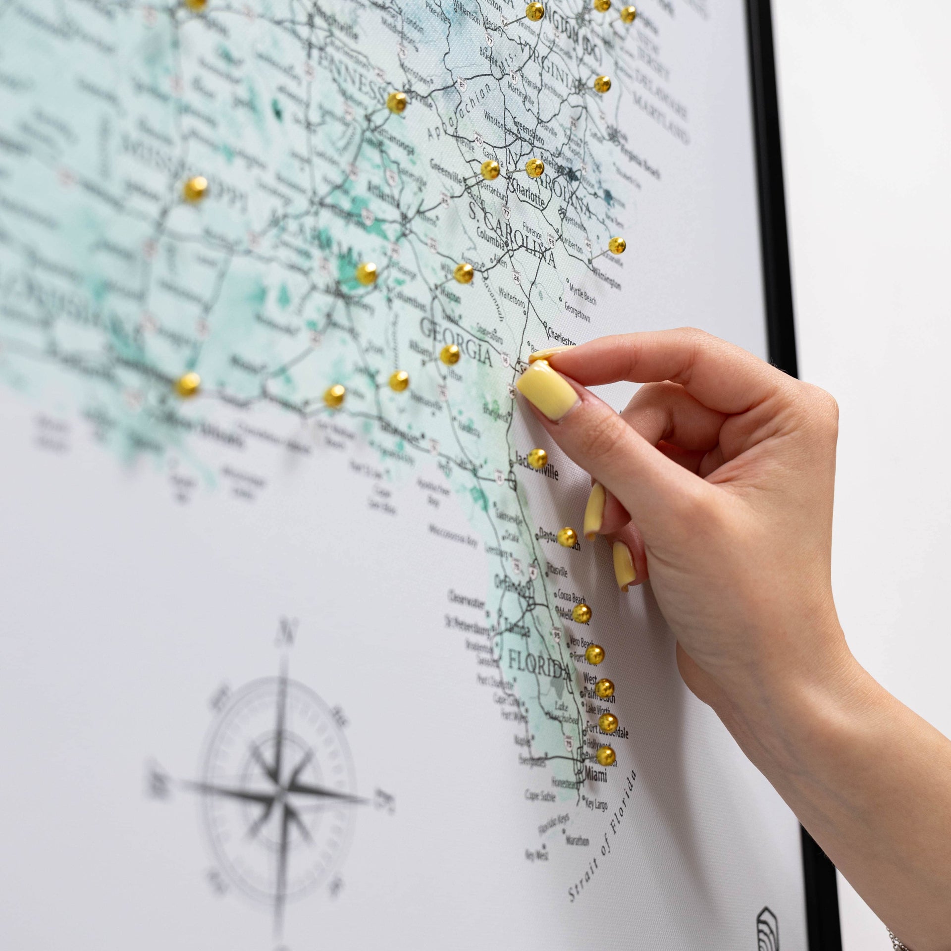 Sky Blue Wooden USA Map Canvas Travel Tracker Wall Art