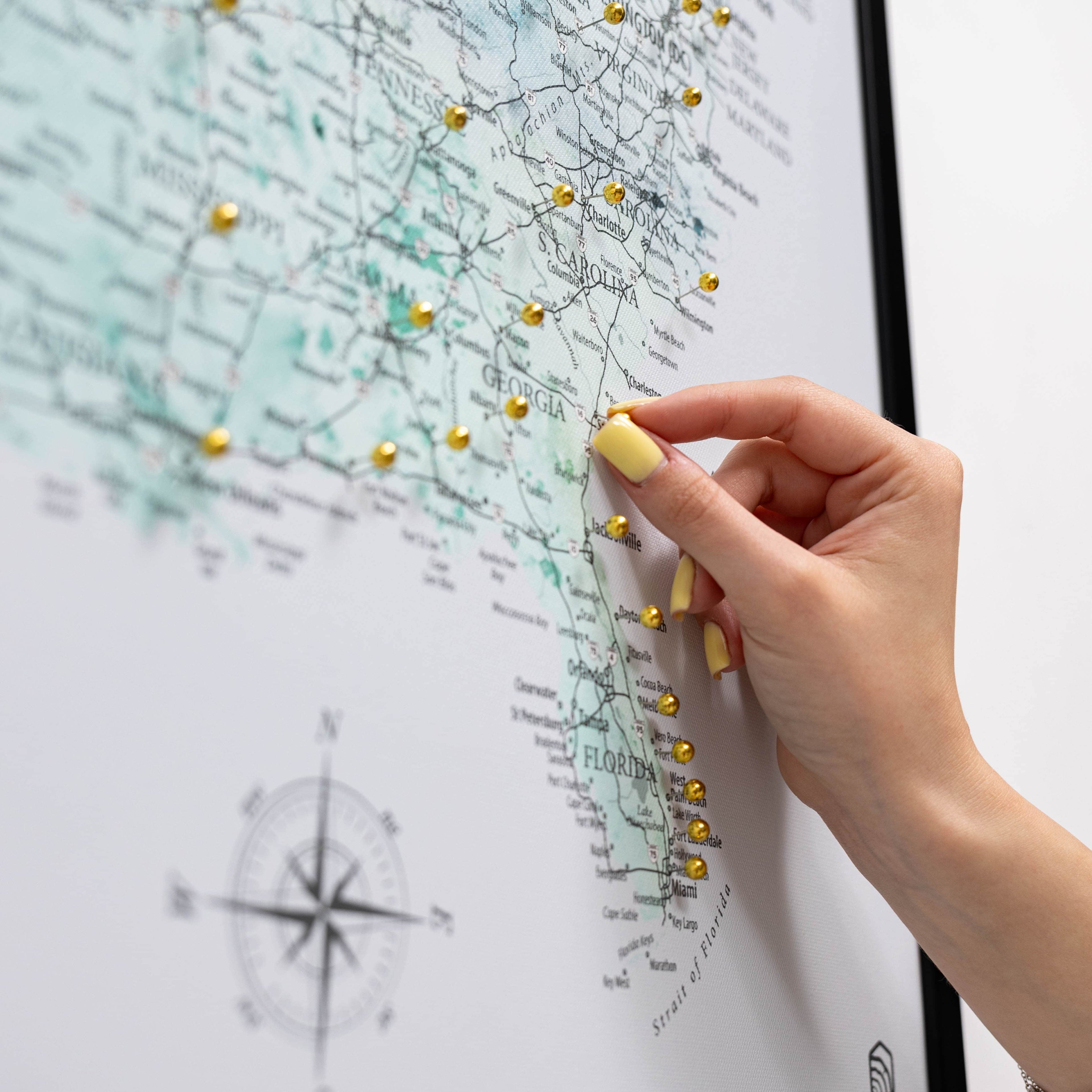 Sky Blue Wooden USA Map Canvas Travel Tracker Wall Art
