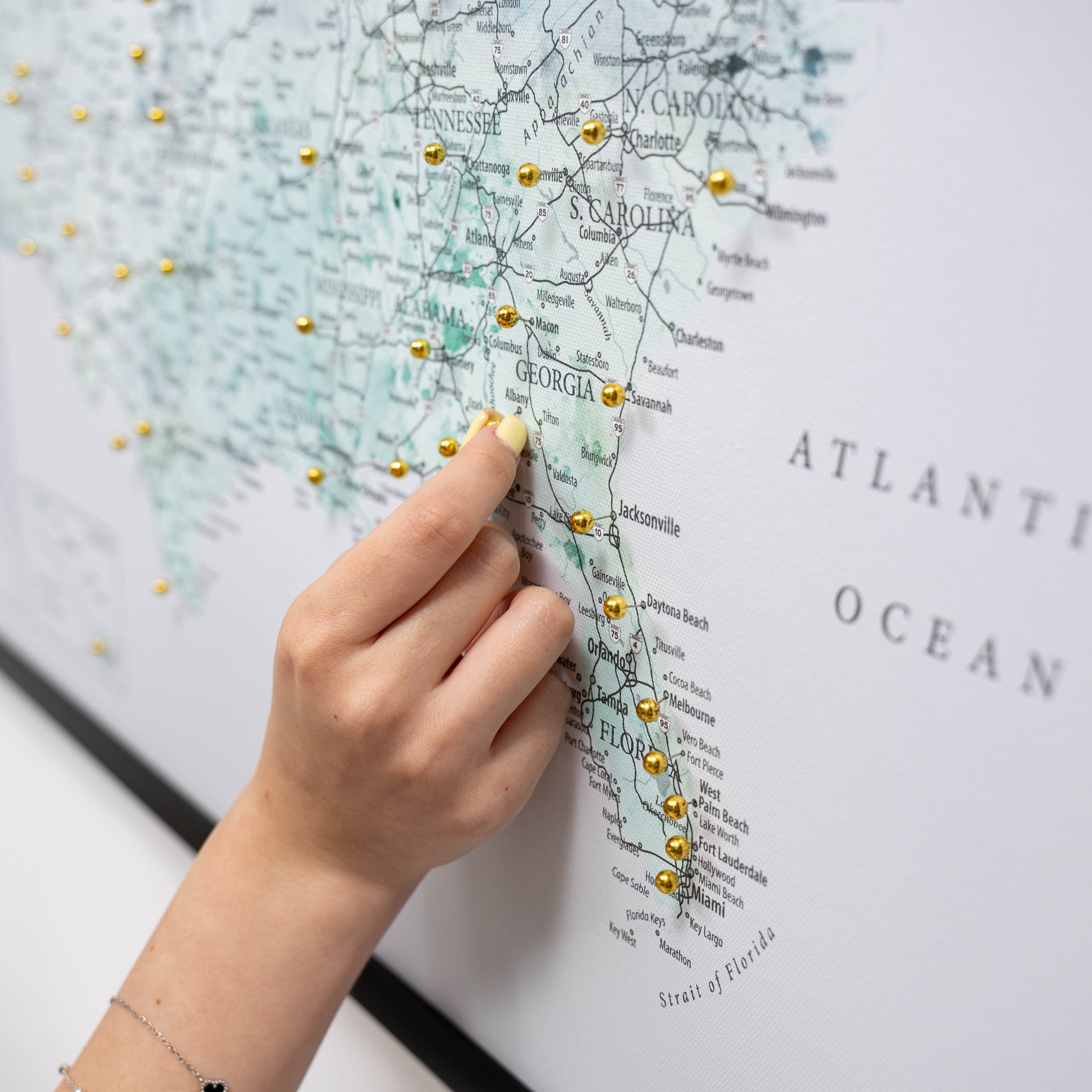 Sky Blue Wooden USA Map Canvas Travel Tracker Wall Art