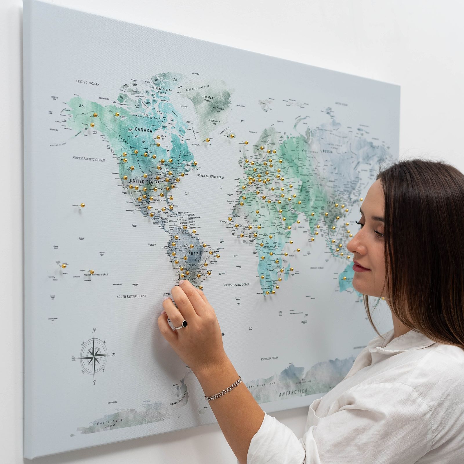Sky Blue World Map Wall Art Canvas for Home Decor