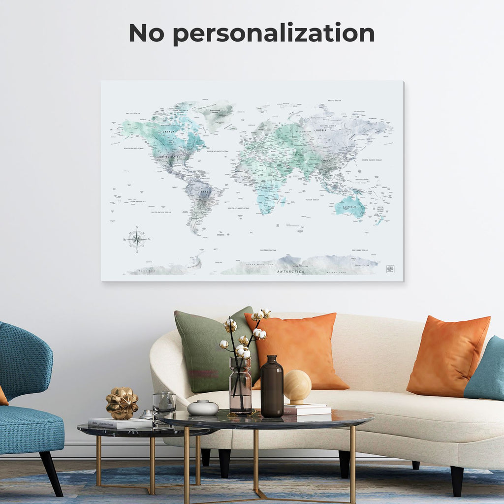 Sky Blue World Map Wall Art Canvas for Home Decor