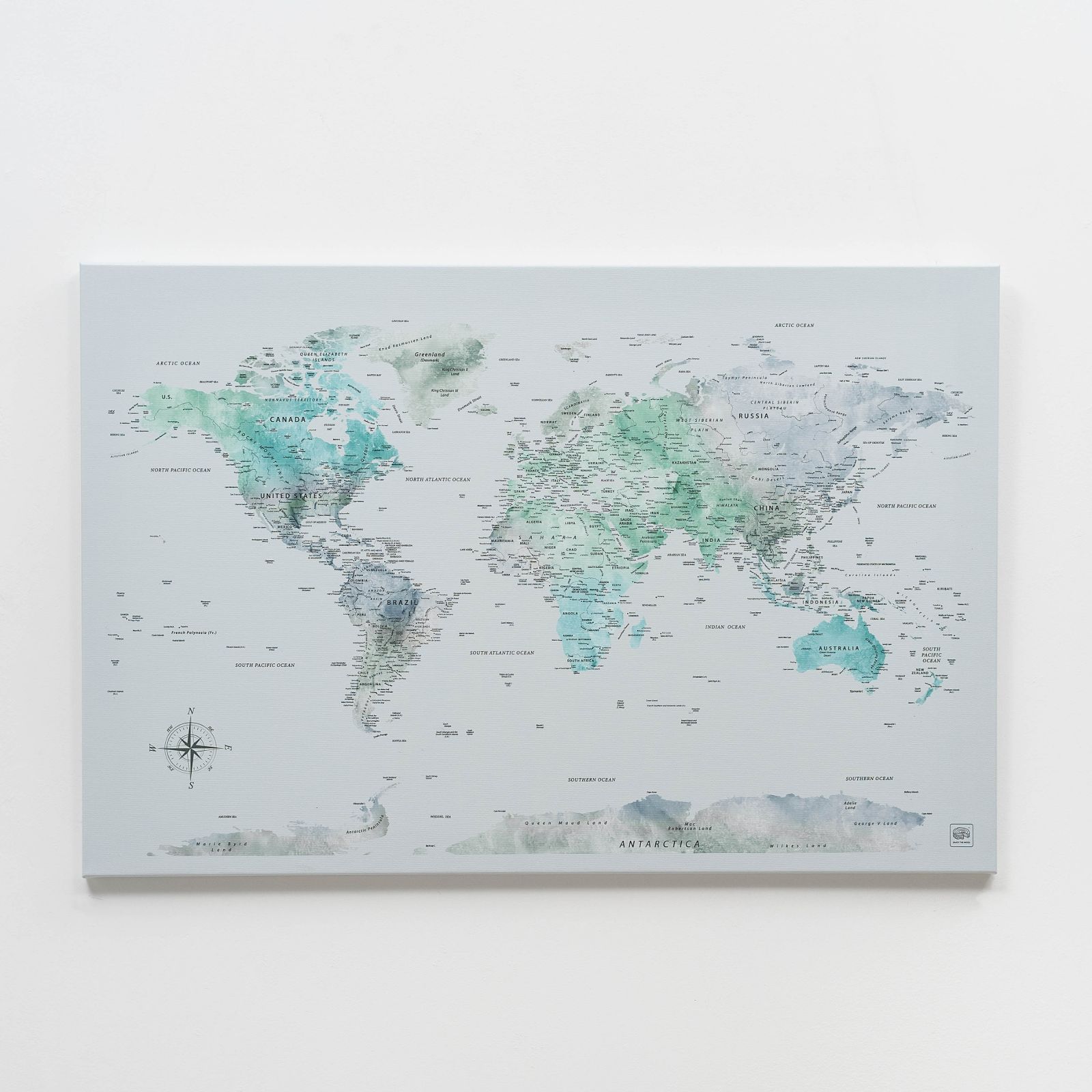 Sky Blue World Map Wall Art Canvas for Home Decor
