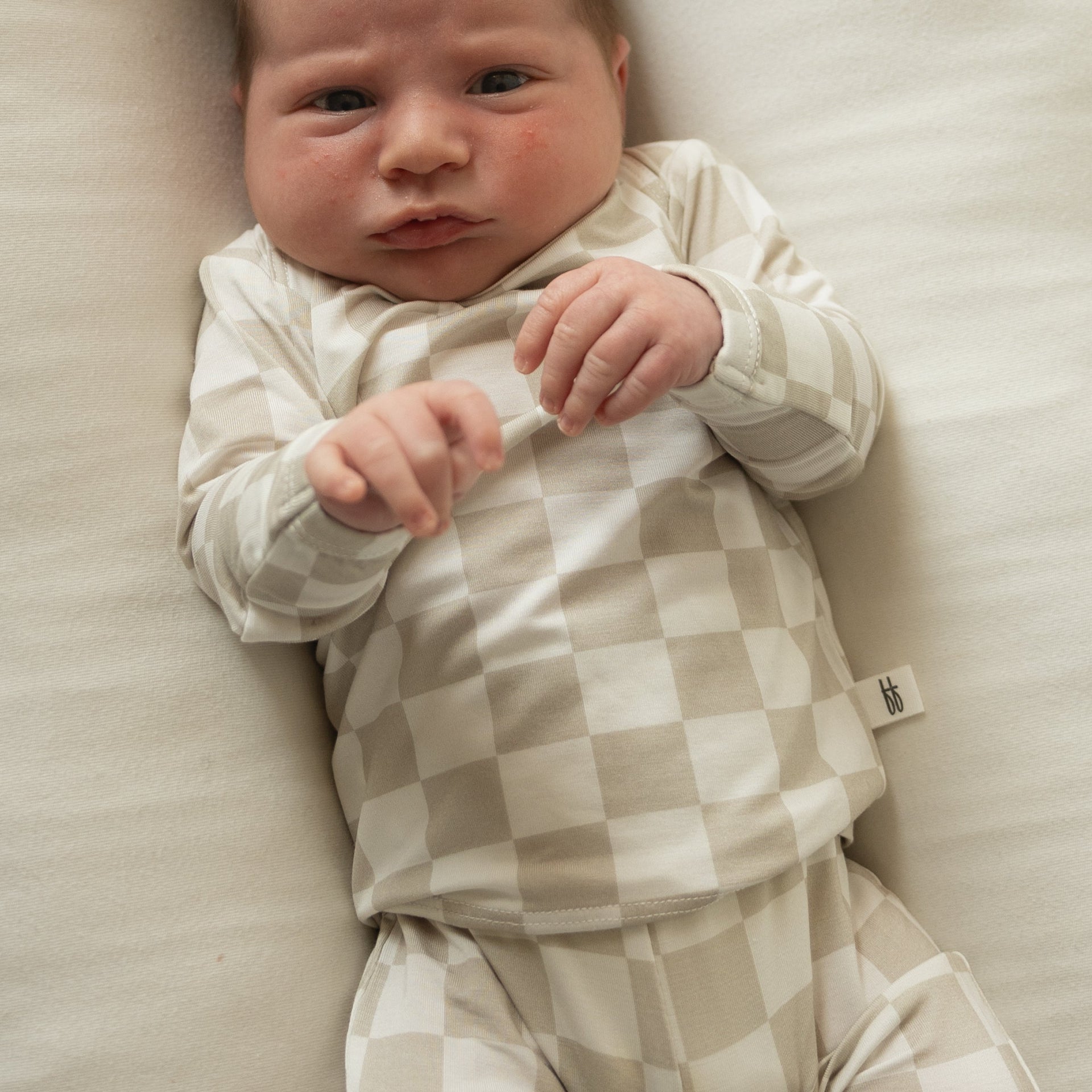 Infant Checkerboard Footed Lounge Set in Beige and Off-White