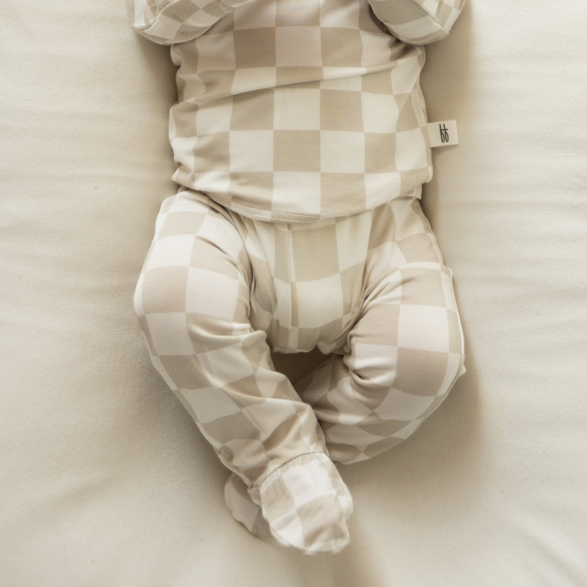 Infant Checkerboard Footed Lounge Set in Beige and Off-White