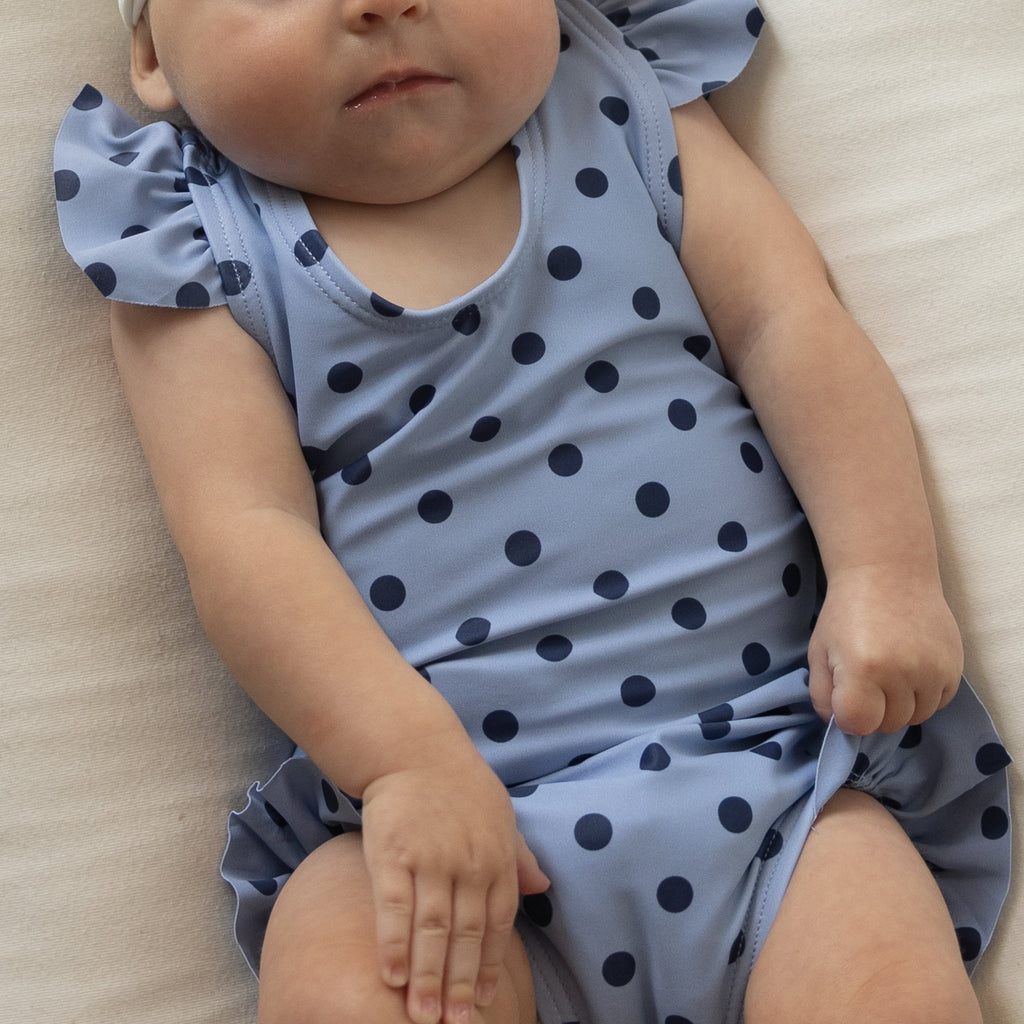Girl's Polka Dot One-Piece Swimsuit with Ruffle Detail