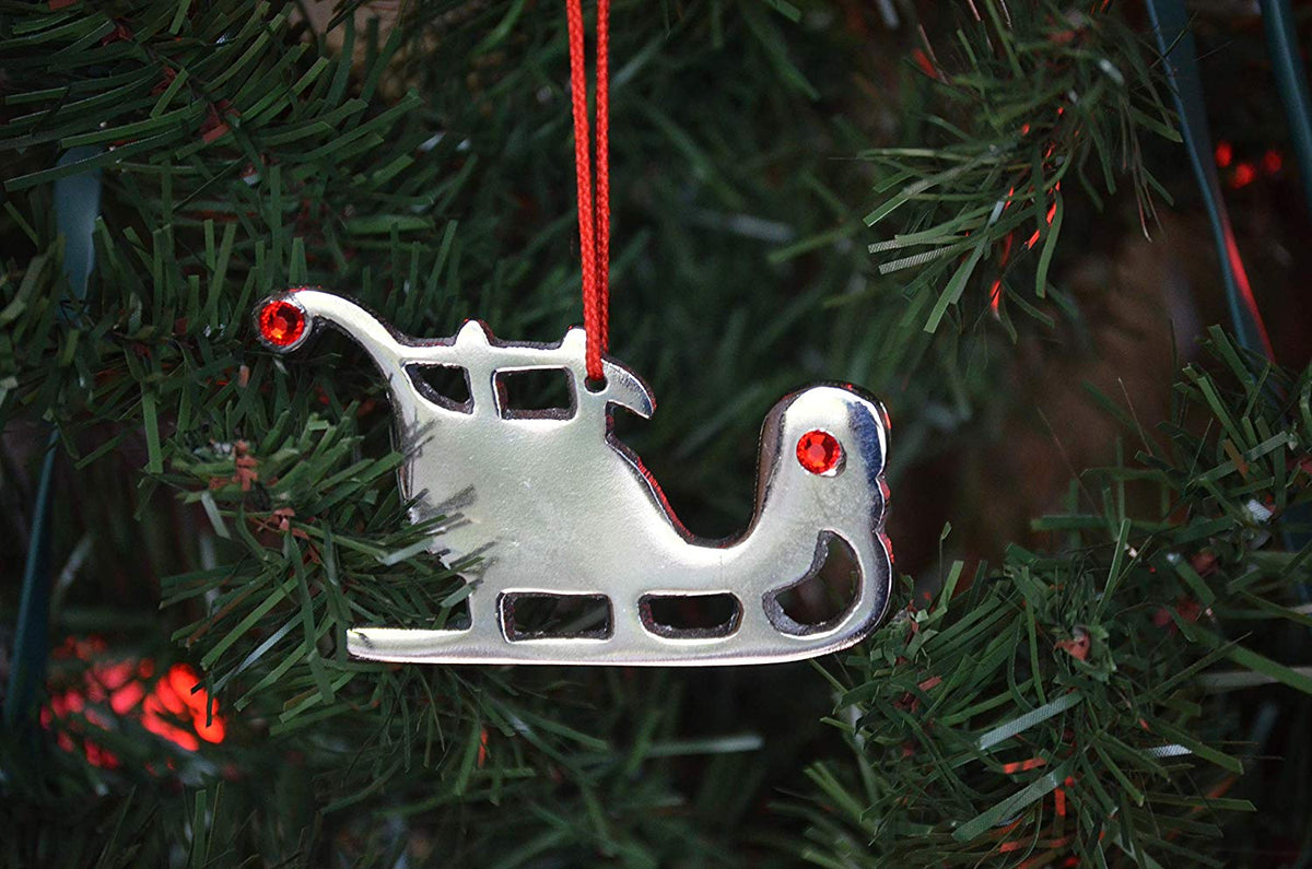 Sleigh Christmas Tree Ornament Decorations Set of 4