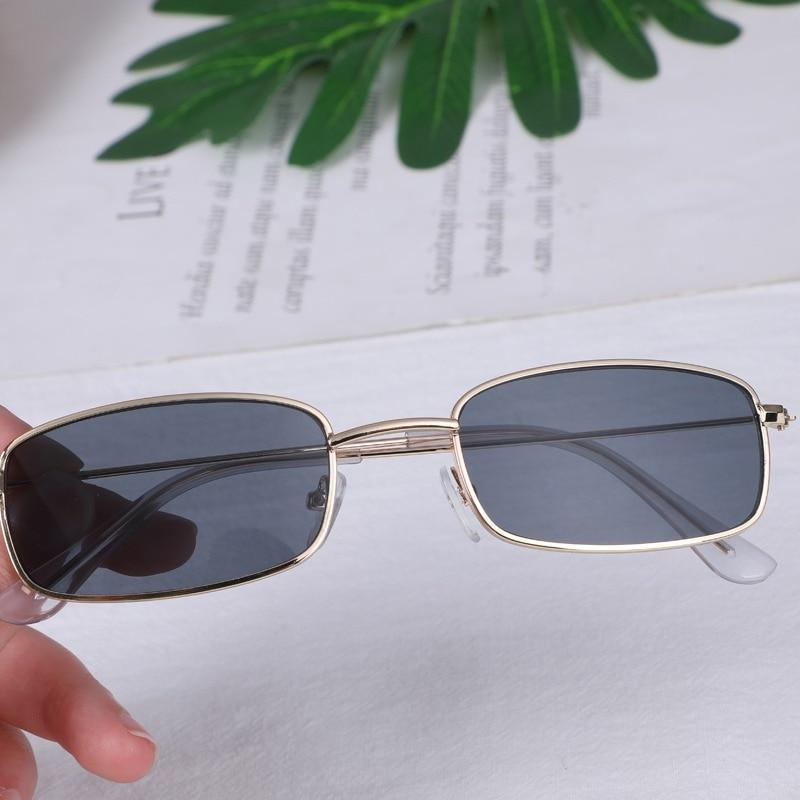 Slender Metal Frame Square Sunglasses Vintage Rectangle Shades