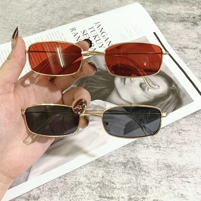 Slender metal rectangular sunglasses in a classic retro style.