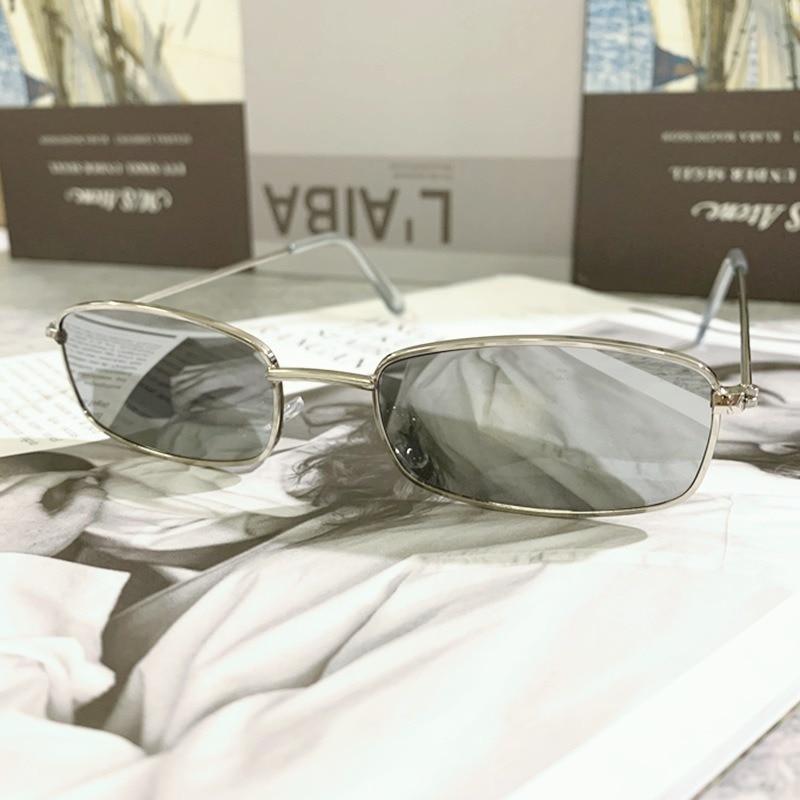 Slender Metal Frame Square Sunglasses Vintage Rectangle Shades