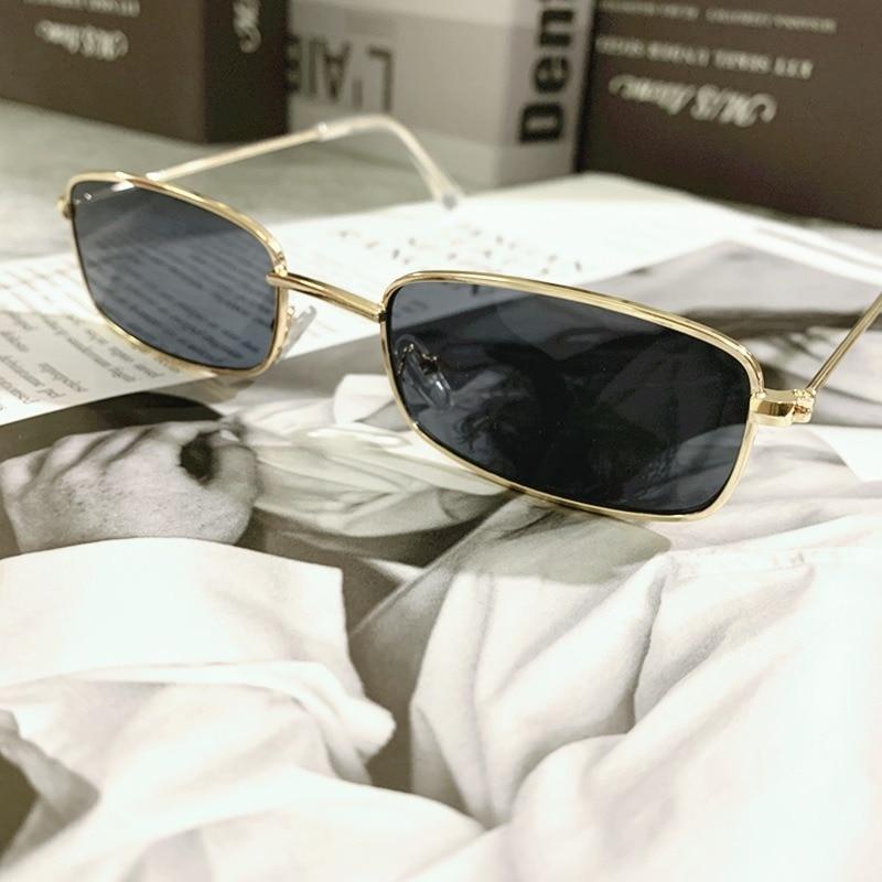 Slender Metal Frame Square Sunglasses Vintage Rectangle Shades