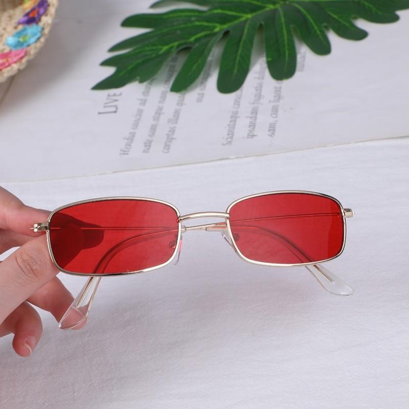Slender Metal Frame Square Sunglasses Vintage Rectangle Shades