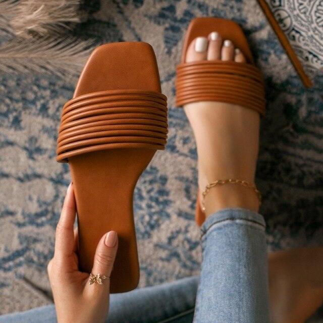 Women's Rhinestone Flat Sandals Open Toe Glitter Slide Slippers
